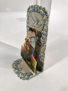 Antique Fold-Out Three Dimensional 1920's VALENTINE || Young Couple and Vase of Flowers