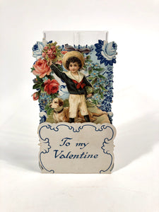 Antique 1920's Fold-Out Crepe Paper Doily VALENTINE || Little Boy and Dog Pop-Up