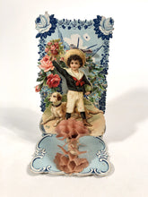 Load image into Gallery viewer, Antique 1920&#39;s Fold-Out Crepe Paper Doily VALENTINE || Little Boy and Dog Pop-Up
