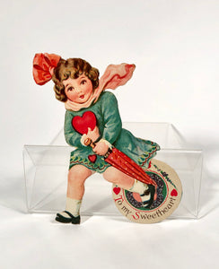 Antique MECHANICAL 1920's-1930's VALENTINE, Girl with Umbrella and Heart || "To My Sweetheart"