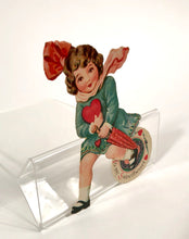 Load image into Gallery viewer, Antique MECHANICAL 1920&#39;s-1930&#39;s VALENTINE, Girl with Umbrella and Heart || &quot;To My Sweetheart&quot;