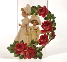 Load image into Gallery viewer, Antique 1910&#39;s-1920&#39;s Embossed VALENTINE/ SCRAP || Two Girls Surrounded By Flowers