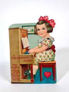 Antique MECHANICAL 1920's VALENTINE, Piano Playing Girl  || "Valentine's Song"