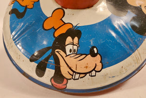 1973 Tin DISNEY SPINNING TOP, Mickey Mouse, Donald Duck, Goofy, Pluto 