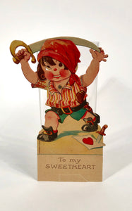 Antique MECHANICAL 1920's VALENTINE, Pirate Boy with Sword || "To my Sweetheart"