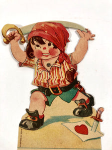 Antique MECHANICAL 1920's VALENTINE, Pirate Boy with Sword || "To my Sweetheart"