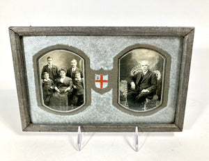 Victorian Framed Double Sided Family Portrait with Family Crest, Silver Mat