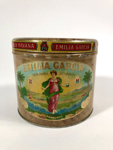 Antique, Turn of the Century EMILIA GARCIA Mild Havana Round Cigar, Tobacco Tin || EMPTY