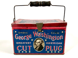 Antique Patriotic GEORGE WASHINGTON Tobacco Tin, LUNCHBOX || EMPTY