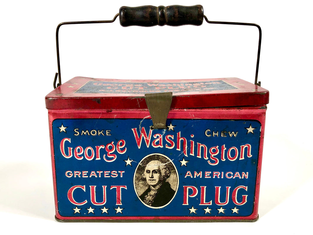 Antique Patriotic GEORGE WASHINGTON Tobacco Tin, LUNCHBOX || EMPTY
