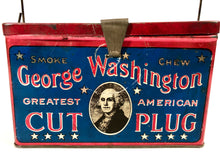 Load image into Gallery viewer, Antique Patriotic GEORGE WASHINGTON Tobacco Tin, LUNCHBOX || EMPTY