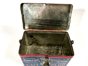 Antique Patriotic GEORGE WASHINGTON Tobacco Tin, LUNCHBOX || EMPTY