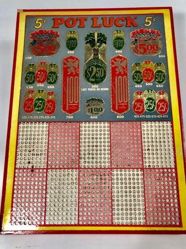 Vintage Pot Luck Punch Board, Jackpot, Lottery || Unused