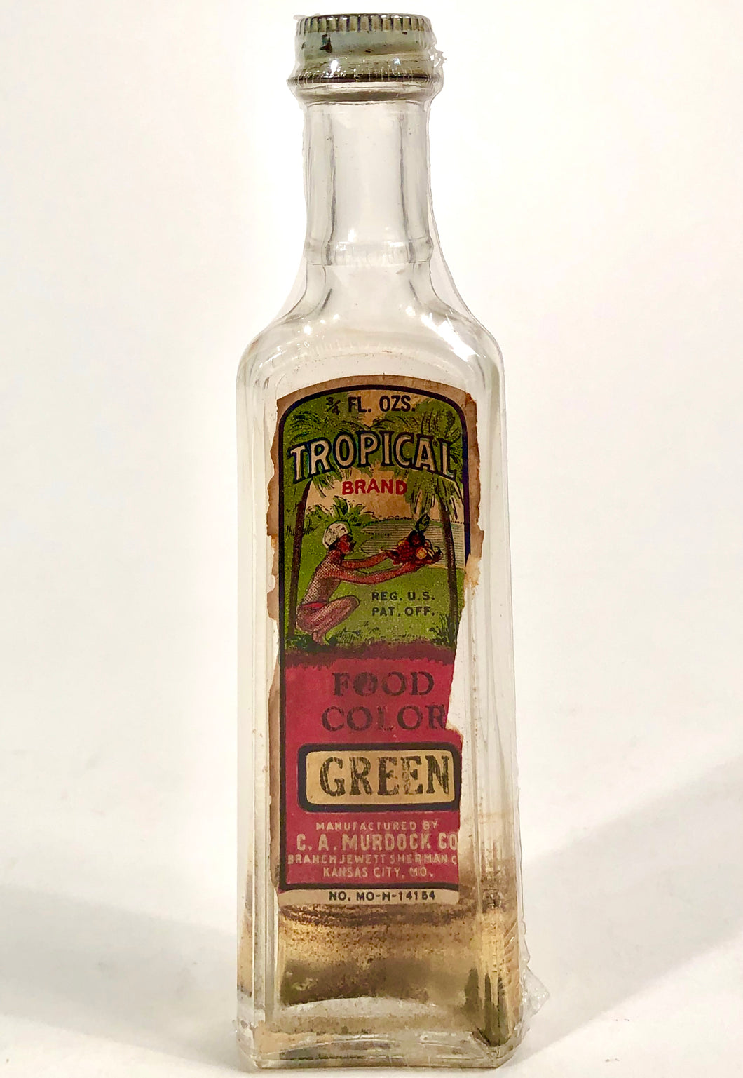 1920's Tropical Brand Green Food Coloring Bottle, Container