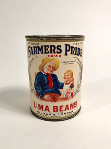 1930's Farmers Pride Brand Lima Beans Tin Can, Package
