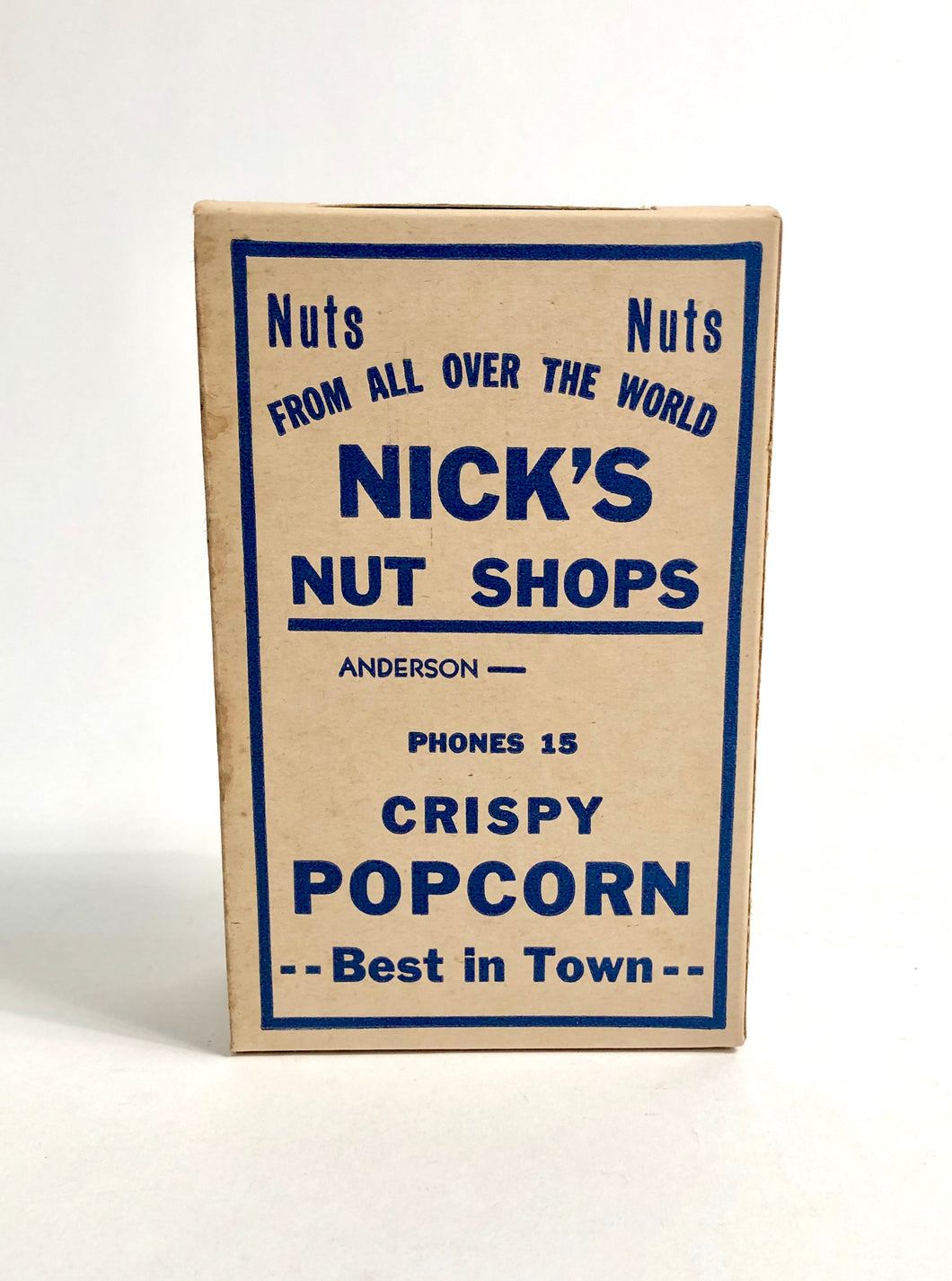 Antique Nick's Nut Shops Crispy Buttered Popcorn Box, Unused Food Package