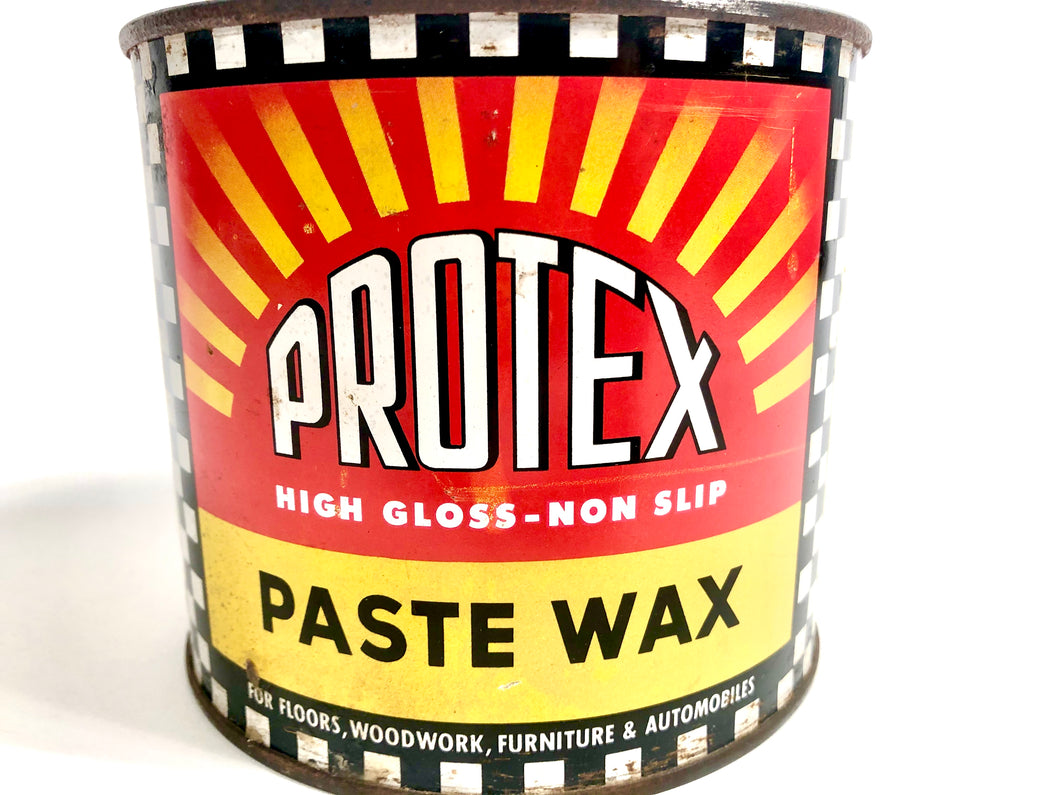 Antique ART DECO, Large Protex High Gloss PASTE WAX Can || Floors, Wood