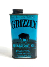 Load image into Gallery viewer, 1930&#39;s-1940&#39;s Grizzly Neatsfoot Leather Oil Tin Can, Package || Bear Logo