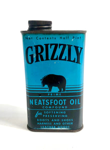 1930's-1940's Grizzly Neatsfoot Leather Oil Tin Can, Package || Bear Logo