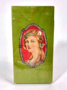 1920's Red Headed Woman Green Clothing Accessory Box, Package