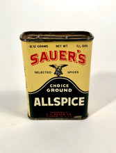 Load image into Gallery viewer, Vintage 1930&#39;s Sauer&#39;s Ground Allspice Spice Tin, Small || Partially Full