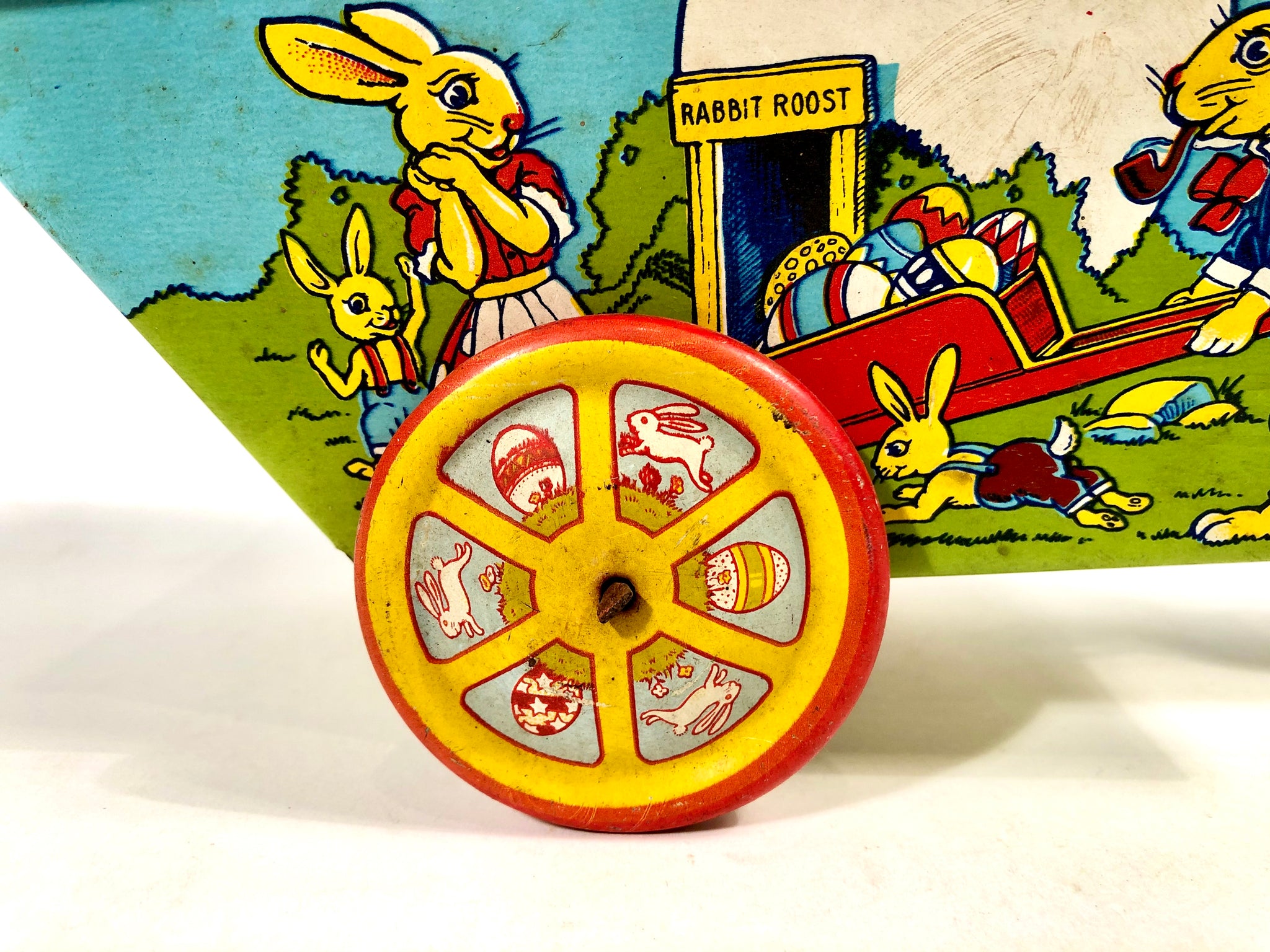 Sadter Rabbit Tin Vintage Easter Rabbit Tin Toy Cart || Painted Easter Egg Hunt, Bunnies ...
