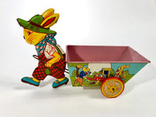 Load image into Gallery viewer, Vintage Easter Rabbit Tin Toy Cart || Painted Easter Egg Hunt, Bunnies, Ducks