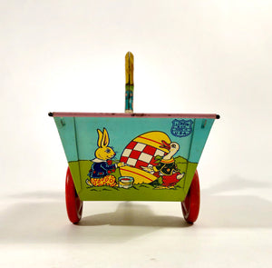 Vintage Easter Rabbit Tin Toy Cart || Painted Easter Egg Hunt, Bunnies, Ducks