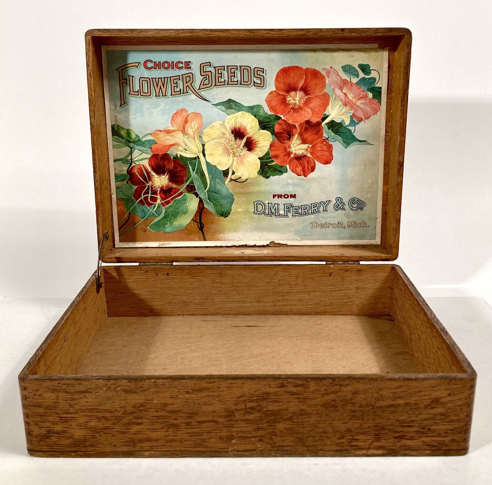 your class is selling boxes of flower seeds Antique D.M. Ferry, Choice FLOWER SEEDS, Original Seed Packet BOX, Det – TheBoxSF