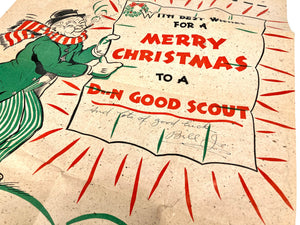 1930's Rare HALLMARK Large, Fold Out, Comic Cartoon CHRISTMAS CARD, WC Fields Lookalike