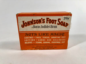 1940's JOHNSON'S FOOT SOAP Borax Iodine & Bran Package with Original Product, "Acts Like Magic" || Thomas Gill's Borax Soap