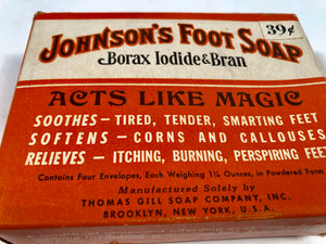 1940's JOHNSON'S FOOT SOAP Borax Iodine & Bran Package with Original Product, "Acts Like Magic" || Thomas Gill's Borax Soap