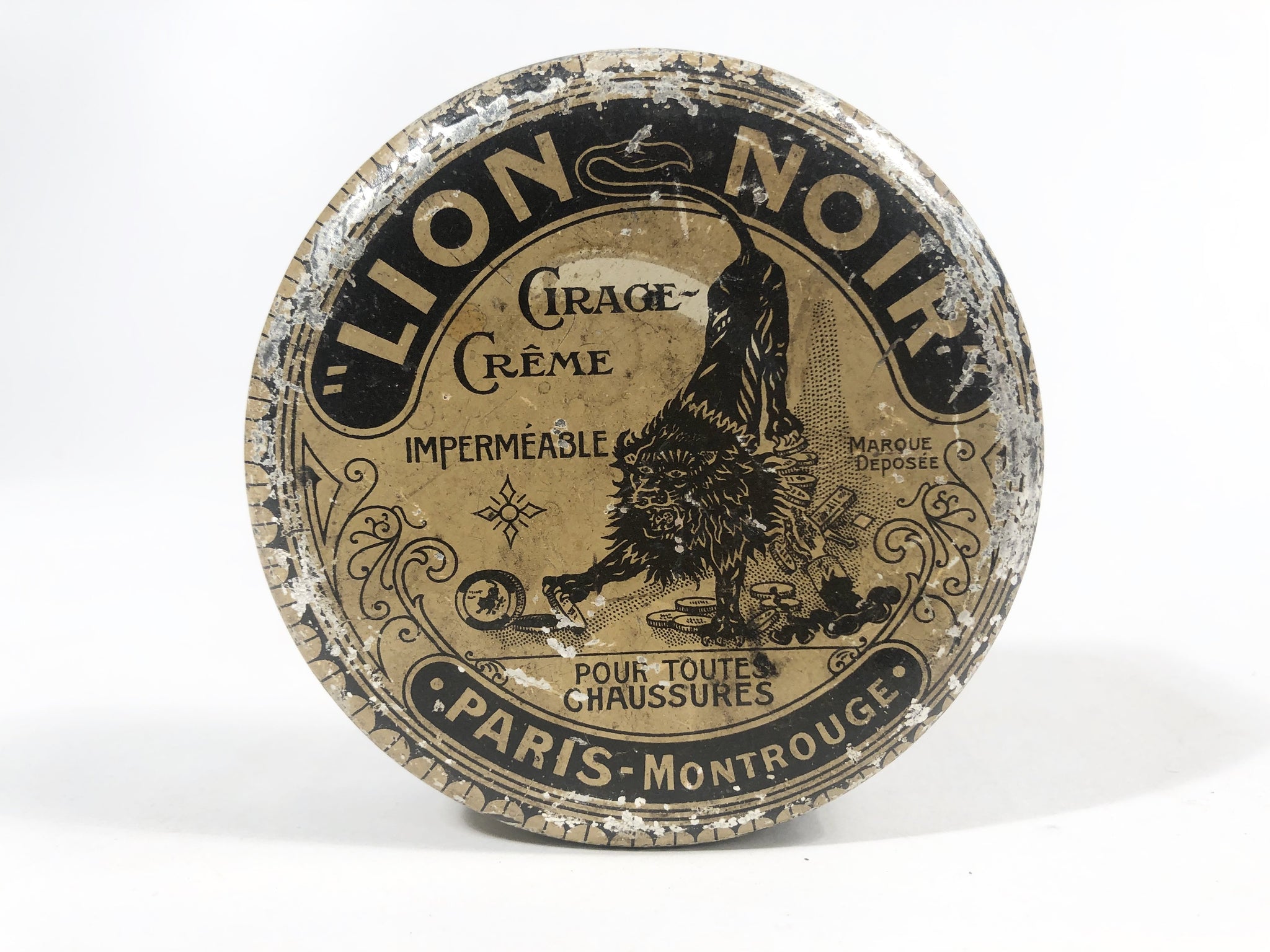 LION NOIR Cirage Creme, 1920's, French Waterproof Shoe Polish Tin