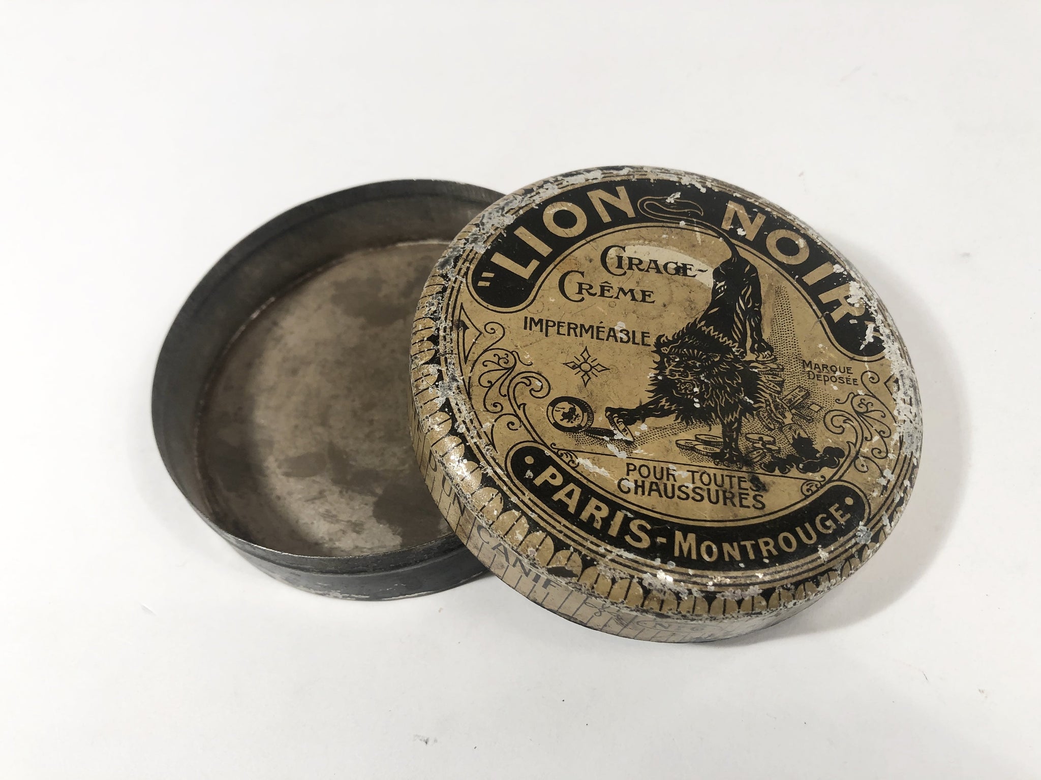 LION NOIR Cirage Creme, 1920's, French Waterproof Shoe Polish Tin