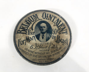 BELGIUM OINTMENT For Man or Beast Antique Tin with Original Contents || E.H. Hadfield
