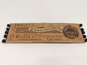 Tablet of Superior English Made GLASS HEAD TOILET PINS || H. Wilkes & Co. England