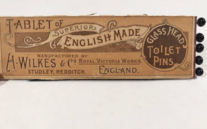 Tablet of Superior English Made GLASS HEAD TOILET PINS || H. Wilkes & Co. England