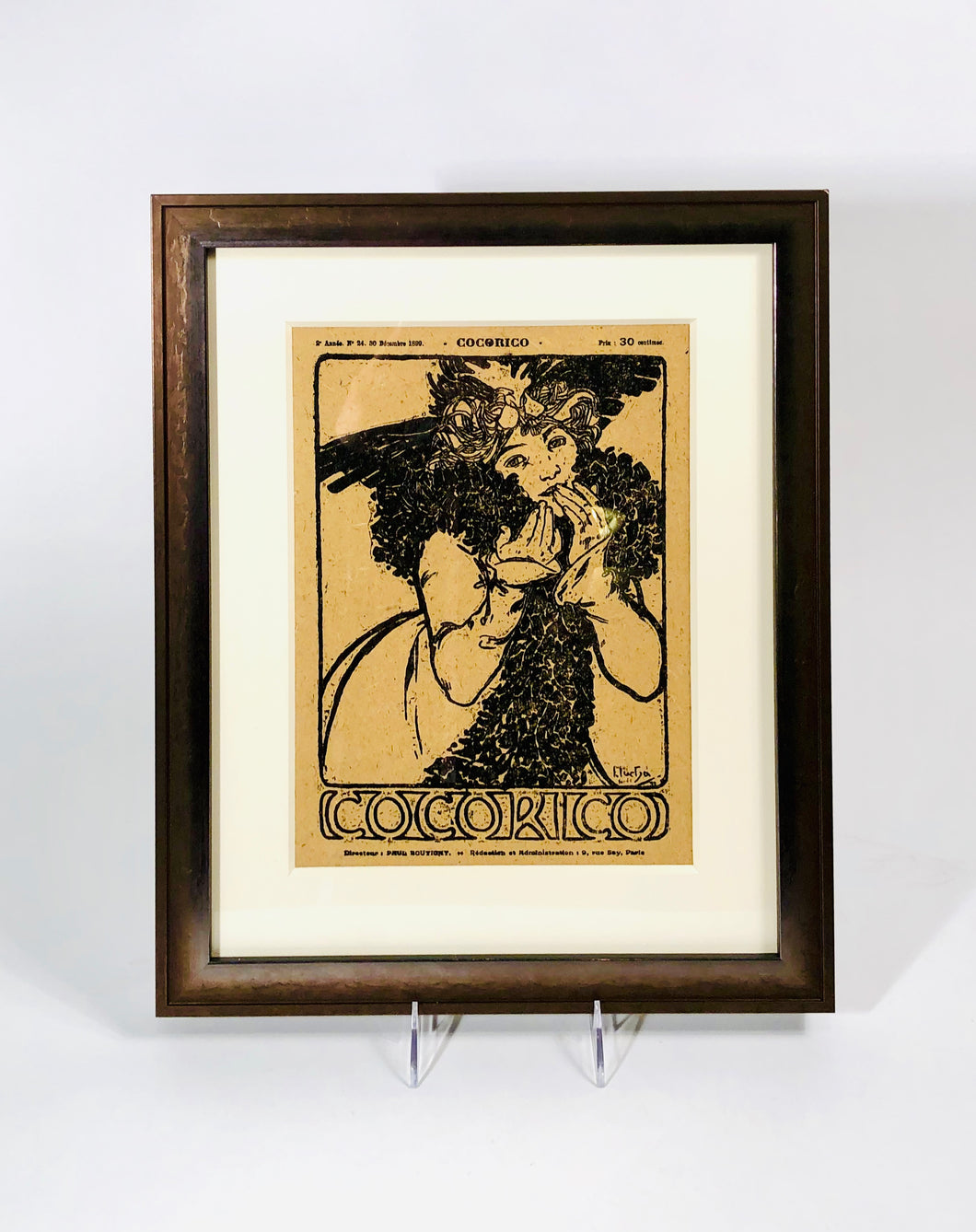 1899 COCORICO Framed Magazine Cover, Alphonse Mucha, Wood Block Print