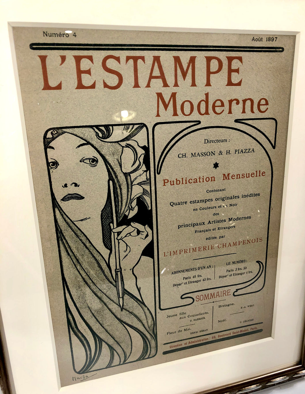 1897 L'ESTAMPE MODERNE Framed Lithographic Portfolio Cover, Alphonse Mucha