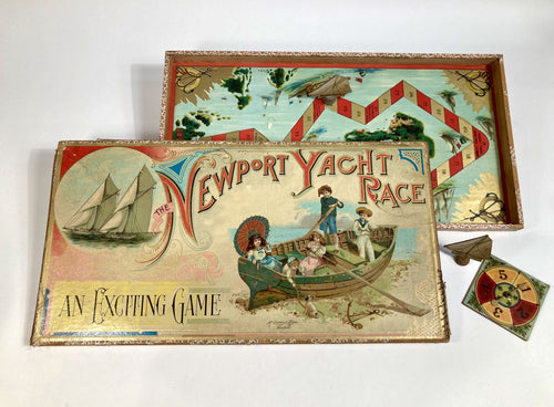 Antique 1891 NEWPORT YACHT RACE Children's Board Game, Sailing Toy Box 