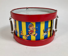 Load image into Gallery viewer, Mid-Century Vintage Children&#39;s Tin Drum Set, Musical Toy, Kids&#39; Marching Band &amp; Animals