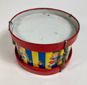 Mid-Century Vintage Children's Tin Drum Set, Musical Toy, Kids' Marching Band & Animals