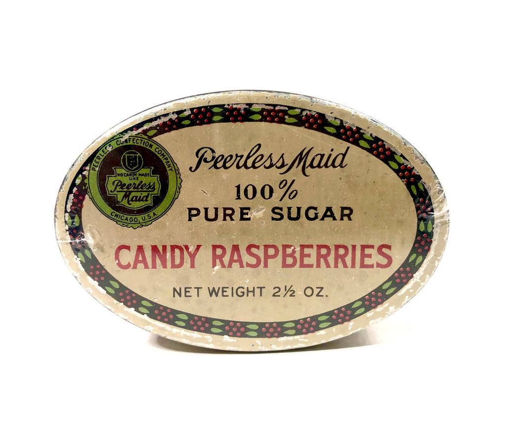 Peerless Maid 100% Pure Sugar CANDY RASPBERRIES Tin || Chicago, Ill.