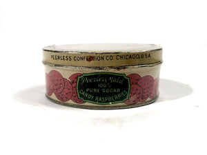 Peerless Maid 100% Pure Sugar CANDY RASPBERRIES Tin || Chicago, Ill.