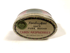 Peerless Maid 100% Pure Sugar CANDY RASPBERRIES Tin || Chicago, Ill.