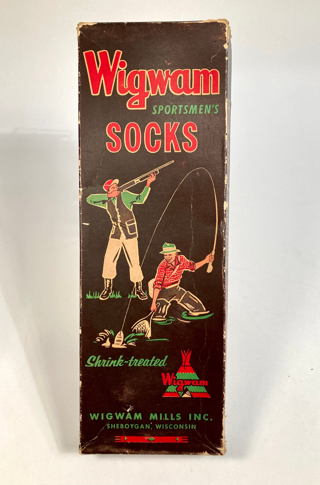 1940's-1950's WIGWAM SPORTSMAN SOCK BOX, Empty Vintage Clothing Package 
