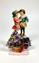 Load image into Gallery viewer, Antique &quot;Best Wishes&quot; Fold-Out VALENTINE&#39;S DAY CARD, Small Girl and Boy, Flowers