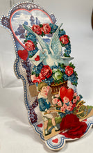 Load image into Gallery viewer, Antique 1920&#39;s TO ONE I LOVE Pop-Up VALENTINE, Wheelbarrow, Dove, Hearts