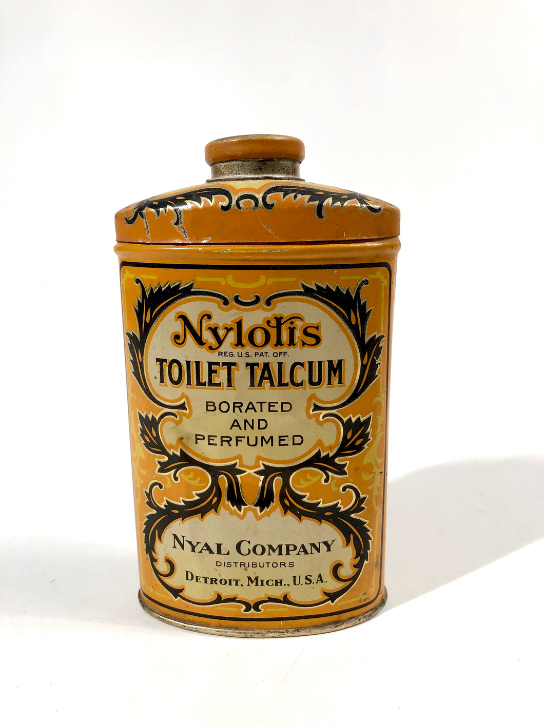 Antique NYLOTIS TOILET TALCUM POWDER, Borated and Perfumed || Nyal Company - TheBoxSF