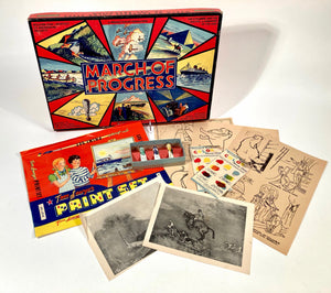 1942 Antique MARCH OF PROGRESS Art Education, Print Set, Children's Game 